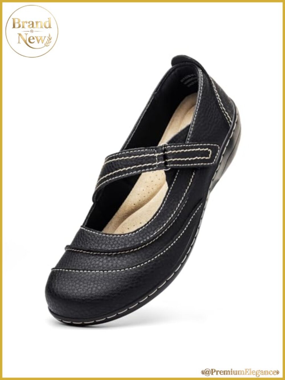 Women's Leather Mary Jane Flats Comfort Business Casual Dress Shoes